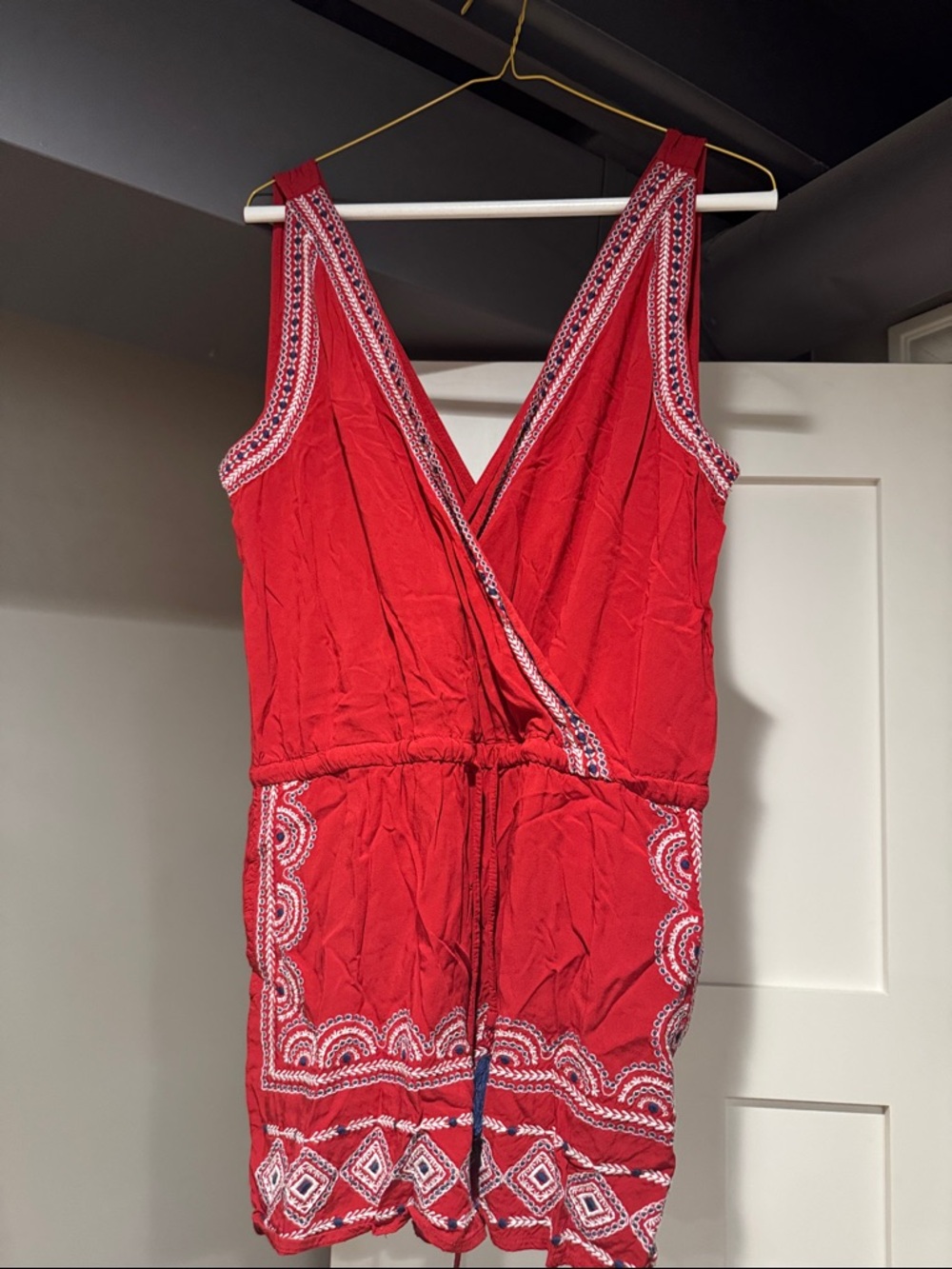 LOFT Red Embroidered Sleeveless Romper